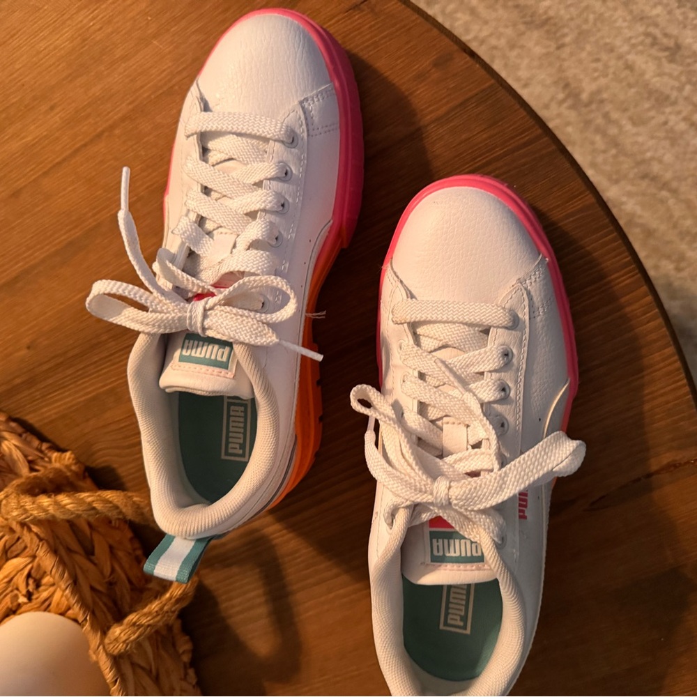 Puma Women’s White Sneakers with Pink and Orange Soles